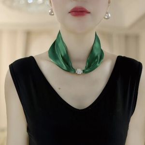 Fashionable Korean Style Silk Scarf Cool Neck Cover Versatile Womens Scarf Magnetic Clasp Diamond Clasp Fake Collar Neck Warmer