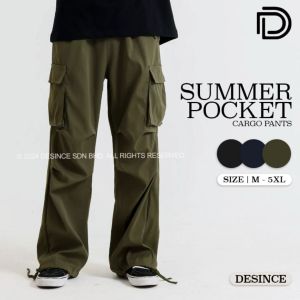 🇲🇾 DESINCE Men Long Loose Fit Straight Cut Pants Man Bottom Trousers Summer Pocket Cargo Pants Seluar Panjang MP 054