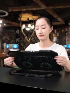 LS | 17 inch gaming laptop cooler 6-fan LCD screen two USB ports 1500RPM laptop cooling pad RBG luminous laptop stand