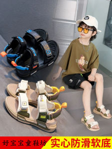 Boys Summer Sandals 2024 New Genuine Leather Childrens Shoes Soft Bottom Beach Shoes Trendy Middle Large Childrens Footwear