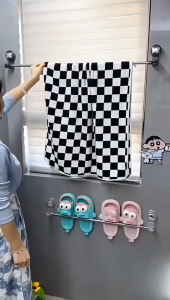 Adjustable Towel Rack No-punch Strong Suction Cup Retractable Bathroom Towel Rack Reusable Wall-mounted Rod For Home Dormitory