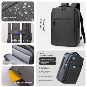 BZBC | BZBC Youth Travel Backpack Mens Lightweight Student Black School Bag High Aesthetic Value Backpack Double Shoulder Commuter Style