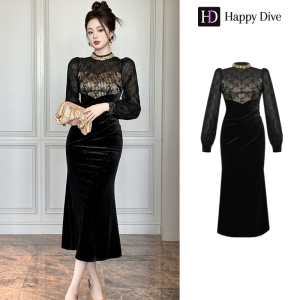 Happy Diva เดรสผู้หญิง เดรสสีดำ เดรสหางปลา เดรสหางปลา เดรสทำงาน เดรสไฮโซ เดรสวินเทจ เดรสออกงาน เดรสปาร์ตี้ ชุดราตรี 21541