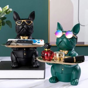 Nampan Baki Tray Dekorasi Interior Patung Anjing French Bulldog Tray Home Decor ala Nordic (Hitam)