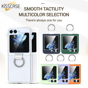 【Vòng kim loại】Kisscase cảm giác da siêu mỏng cho Samsung Z flip6 flip5 với nhẫn đeo ngón tay kim loại vỏ gấp trong suốt mờ đơn giản di động vỏ điện thoại chống trượt chống rơi Ốp bảo vệ cho Galaxy Z lật 6 5 4 3 5g vỏ điện thoại