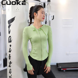 Luoke Yoga Fitness Sports Top Womens Slim Fit Fast Drying Long Sleeve Short Casual Thin Coat Fitness Suit Hooded Yoga Suit