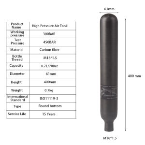 HPA Station 0.7L 700CC Carbon Fiber Air Tank 300BAR 4500PSI Scuba Gas Cylinder Soda Water Stream Bottle For Diving Aquarium Compressed CO2 Equipment