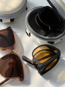 Foldable Polarized UV Protection Sunglasses for Men And Women Green Silk Knot Brand Fashionable Classic Style round Face Suitable