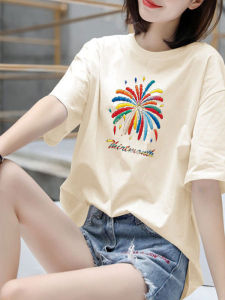 Pure Cotton Short Sleeve T-Shirt Womens Loose Fit round Neck Summer Top Slimming Large Size Fashionable Casual Tee