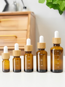 Premium Bamboo Wood Glass Dropper Essential Oil Bottles Cosmetic Serum Sample Vials Light Resistant Medicine Bottles
