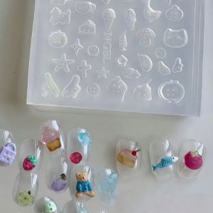 other | Cute Nail Art Mold Set - Mini Juicer Cup Wings Fish Ice Cream Dog Tea Cup Candlestick Transparent Silicone Molds for Nail Artist