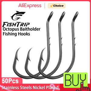 FishTrip 50PCS Octopus Baitholder Fishing Hooks 2XSharp Barbed Beak Hooks High Carbon Steel Extra Sharp Closed Eye for Saltwater