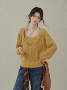 OUYANGXI | Bộ Đồ Lace Knit Camisole 2 Mảnh