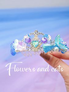 เครื่องประดับผมมงกุฎขนาดเล็กสำหรับเด็กผู้หญิง มงกุฎเจ้าหญิง ปลาดิบ เครื่องประดับผม วันเกิด การแสดง มงกุฎ คลิปผม สีฟ้า