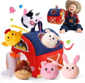 ของเล่นเซอร์ไพรส์บาร์น 6 ชิ้น พร้อมตุ๊กตาสัตว์เลี้ยงในฟาร์ม มีเสียงสั่น มีเสียงดังเอี๊ยด มีเสียงกรอบแกรบ ของเล่นเสริมพัฒนาการแบบมอนเตสซอรี่ ของขวัญวันเกิด วันคริสต์มาส