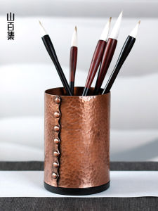 Large Size Pure Copper Pen Holder Office Boys Storage Tube High Aesthetic Value Teacher Gift round Shape Multi-Functional Type