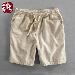 Loose Cotton Linen Beach Shorts Quick Dry Breathable Comfortable Five-Quarter Length Casual Home Pants for Young Men
