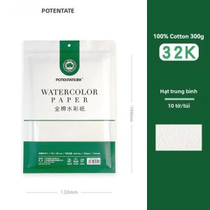 Giấy Vẽ Màu Nước Cotton POTENTATE 300g Ép Lạnh Ép Nóng Bề Mặt Thô Di Động Không Axit Dùng Cho Phác Thảo Vẽ Tranh Khổ 8K 16K 32K Kèm Túi Đựng