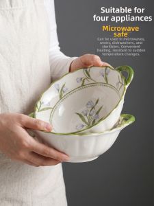 SHELI | Fresh Style Ceramic Soup Bowl with Handles Glazed
