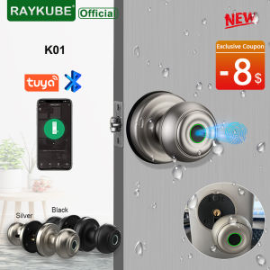 RAYKUBE K01 Tuya Bluetooth Smart Door Lock Cylinder Waterproof Fingerprint Electronic Lock Knob with APP/Key/Fingerprint Unlock