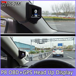 RYSJM | GPS Speedometer P8 OBD2+GPS New Multi-function HUD Gadget On-board Computer A-pillar Trim Install RPM Turbo Oil Pressure Temp