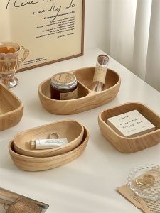 Japanese Style Wooden Desktop Organizer Box Hall Key Jewelry Display Arrangement Tray INS Real Wood Serving Plate