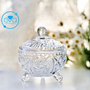 Bộ 4 Thố Mứt Thuỷ Tinh Pha Lê 3 Chân Hoạ Tiết Hoa Văn Swan Phong Cách Royal Sang Trọng / Set 4 Thố Mứt Tết TG2804 M750