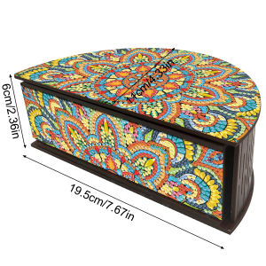 XMSJ | 2026 Creative Mandala Diamond Painting Container Wooden Jewelry Case Diamond Art Organizer Box Kit Semi-circular Storage Box