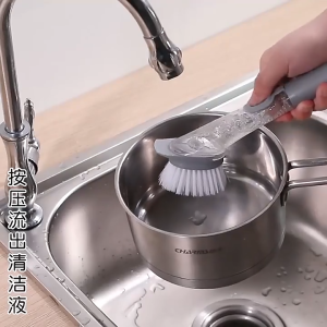 Refillable Liquid Cleaning Brush Kitchen Bowl Scrubber Cleaning Long Handle Dispenser Cleaner Tool