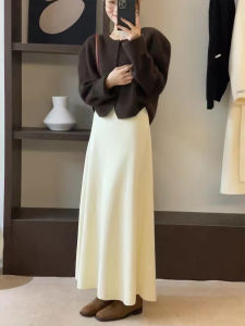 Thickened Extended Elastic High Waist A-Line Skirt Woolen Knitted Umbrella Skirt Slimming Soft Autumn Winter Long Skirt