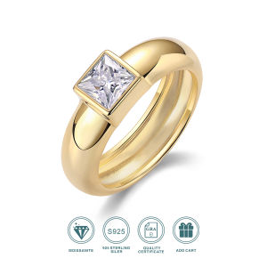 JIUZUAN 1CT 5.5mm S925 Sterling Silver Princess Cut Moissanite Ring for Women 18k Plated Valentines Day Gift Party Band Jewelry