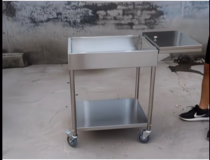 LOADNIX Commercial Stainless Steel Condiment Cart Kitchen Seasoning Trolley with Sauce Cups Wheels and Bottom Storage Shelf