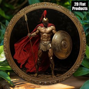 CIFbuy | Spartan Warrior Wall Art Metal Round Shield Decor with Red Cape Armor Detailed Tinplate Wall Decor