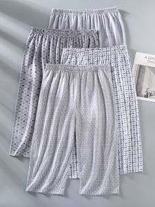 ฤดูร้อน Thin Wide Mens ผ้าฝ้าย ชุดนอน แอร์ กางเกง บ้านไซส์ใหญ่ กางเกงขาสั้น สูง เอว ยืดได้ วงดนตรี ลำลอง Home Print