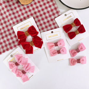 Kids Sweet All-match Bright Red Hair Clips New Year Festive Cloth Childrens Bow Princess Hairpin Hair Accessorie For Girl