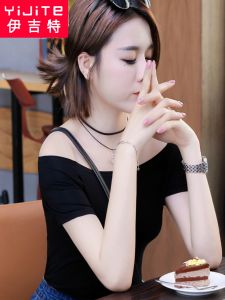 Modal Base Shirt Womens Thin Short Sleeve Shoulder Bared Short Style Inner Wear Commute Simple Casual Pure Color Summer T-Shirt