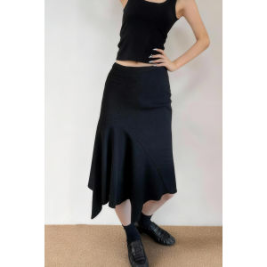 MANMI | Minimal Black High Waist Versatile Slim A-Line Asymmetrical Skirt