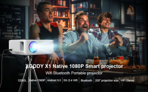XGODY X1 Android 1080P Smart Projector 4.5 inch LCD Screen 12000 Lumens HD Theater Portable Projector for Home Theater Support 5G Wifi Display Bluetooth 5.0 Free Shipping