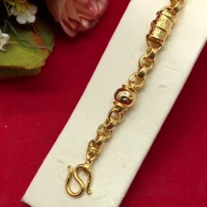 สร้อยข้อมือลายผ่าหวายกลมคั่นตุ้ม 7 นิ้ว เทียบเท่าน้ำหนัก 3 บาท ชุบทอง ใส่ได้ทุกโอกาส งานสวย พร้อมส่ง