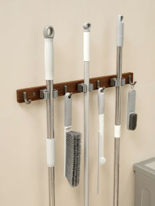 No-Drill Wall-Mounted Broom And Mop Holder Fixed Bracket Bathroom Storage Organizer Sweeper Cloth Holder Household Essential