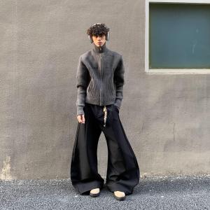 เสื้อสเวตเตอร์คาร์ดิแกนคอตั้งมีซิปสไตล์อเมริกันย้อนยุคสำหรับผู้ชายและผู้หญิง ฤดูใบไม้ร่วง/ฤดูหนาว ดีไซน์คู่รัก เสื้อสเวตเตอร์ถักอเนกประสงค์