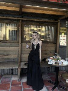 VKSOD | American Retro Spicy Girl Thin Strap Vest Strap Womens Summer New Black Versatile Wide Leg Pants Two Piece Set