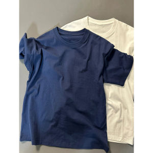 PAIBOLI | Dark Blue Silk Cotton Short Sleeve Womens T-shirt American Style Summer New Loose Elastic Base Shirt Korean Version Top