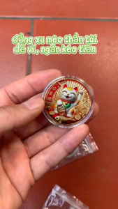 Đồng xu Mèo Thần Tài để bàn thời thần tài để két sắt ví thu hút tài lộc thanh thông