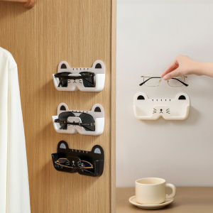 ตกแต่งห้องนอนในบ้านกล่องเก็บลายแมวน่ารักชั้นแขวนวางของแว่นตาติดผนังชั้นเก็บของแบบเจาะ Gratis Kacamata