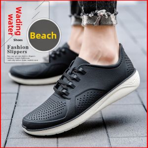 Mens Summer Outdoor Sandals Breathable Sporty Mesh Water Shoes Anti-slip Beach Shoes Slip-On PVC Upper PU Insole Flat Heel