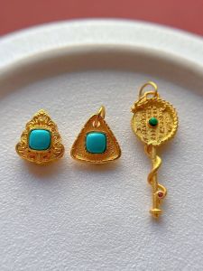 Natural Turquoise Pendant 925 Ancient Silver Gold Plated Spacer Beads Bracelet DIY Rope Jewelry Accessories Fresh Outlining