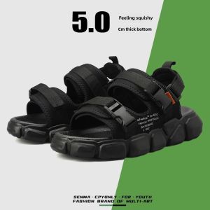 Mens Sandals Summer Breathable Sports Casual Thick Bottom Two-Purpose Beach Shoes Comfortable Slip-On Open-Toe PU Lined