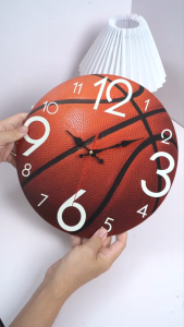 MeilMeil#Creative Silent Wall Clock Wooden Frameless Design HD Printing Basketball Retro Pattern Hotel Home Decor (10 Inch)