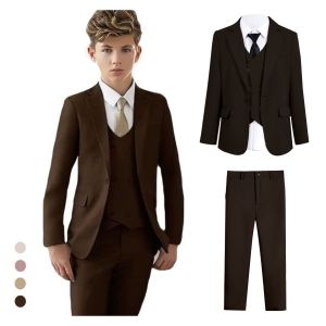 Bộ Vest Tuxedo Màu Nâu Cổ Điển Cho Bé Trai Từ 3-14 Tuổi Gồm Áo Khoác Áo Ghi Lê Quần Và Nơ Thích Hợp Cho Các Buổi Lễ Tốt Nghiệp Và Các Sự Kiện Trang Trọng